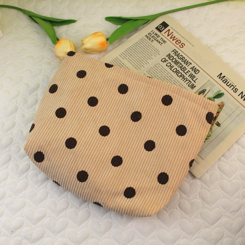 Black Polka Dot Corduroy Pouch