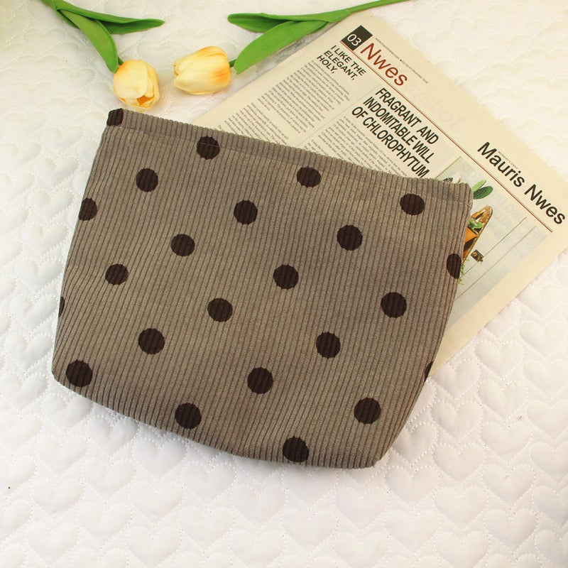Black Polka Dot Corduroy Pouch