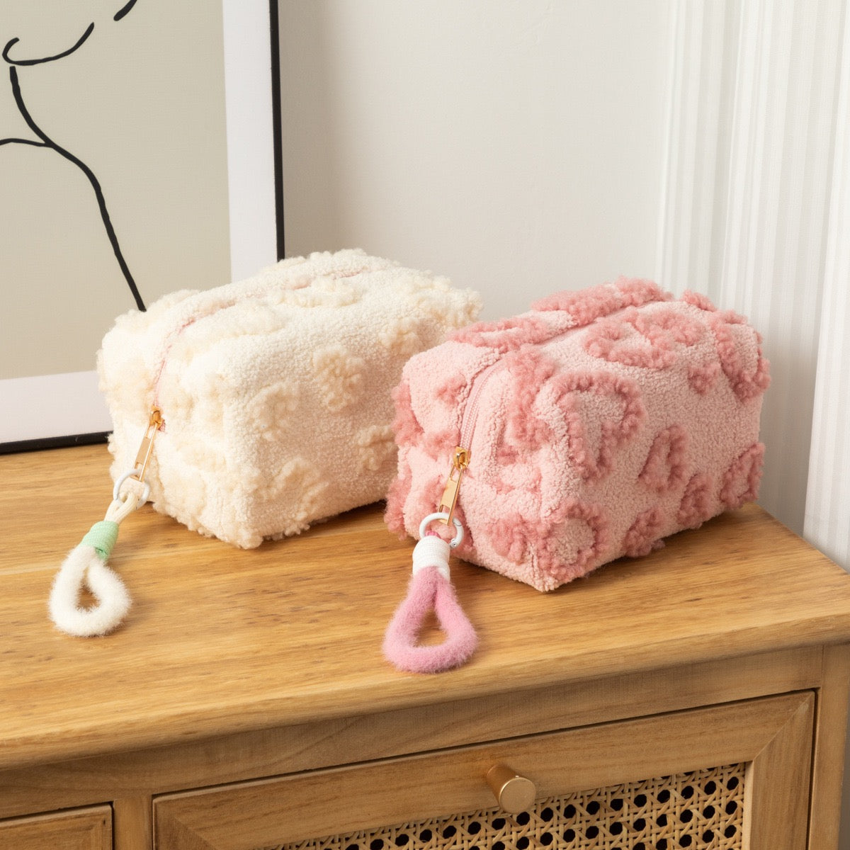 Plush Teddy Heart Makeup Bag