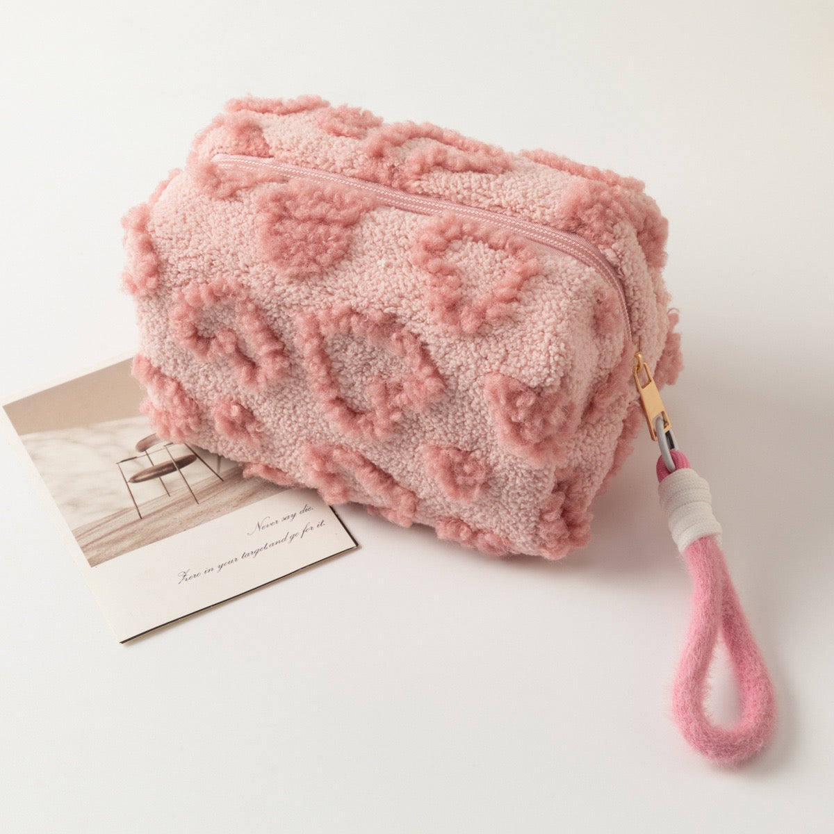 Plush Teddy Heart Makeup Bag