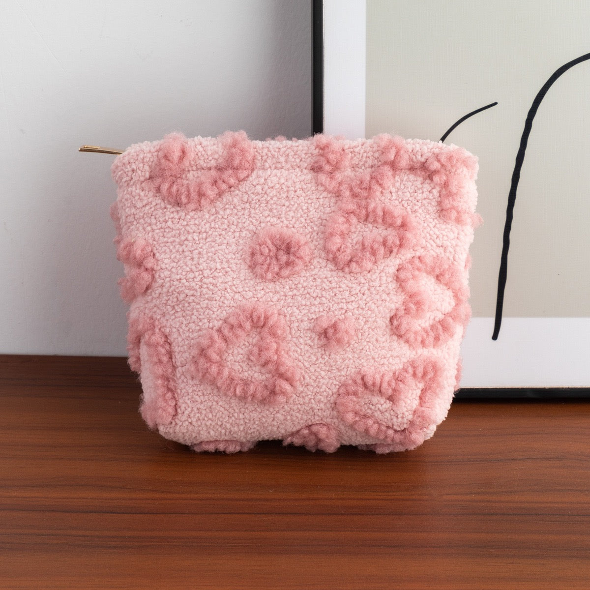 Plush Teddy Heart Makeup Bag